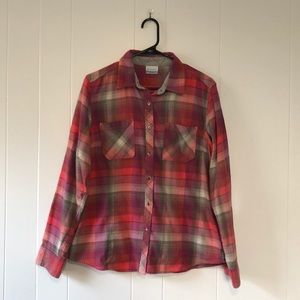 Ladies XL Columbia pink plaid button up